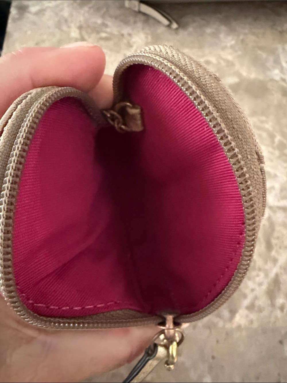 Coach Beige Signature Heart Coin Case Keychain with Blue, Pink & Yellow Accents - Picture 8 of 11